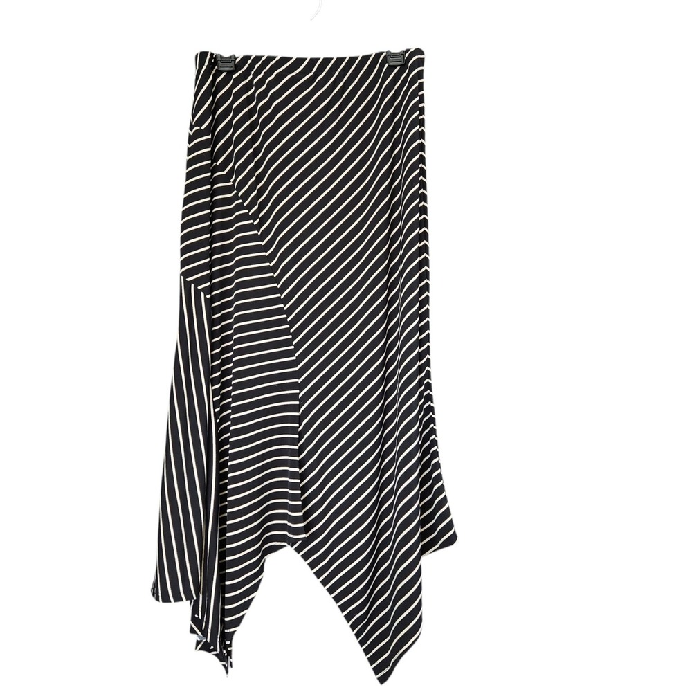 Chicos Easywear Striped Handkerchief Hem Maxi Skirt Black White Size 1 M 8